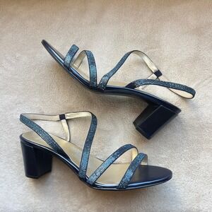 Naturalizer Vanessa 2 Women 11W Navy Blue Rhinestone Slingback Block Heel Sandal